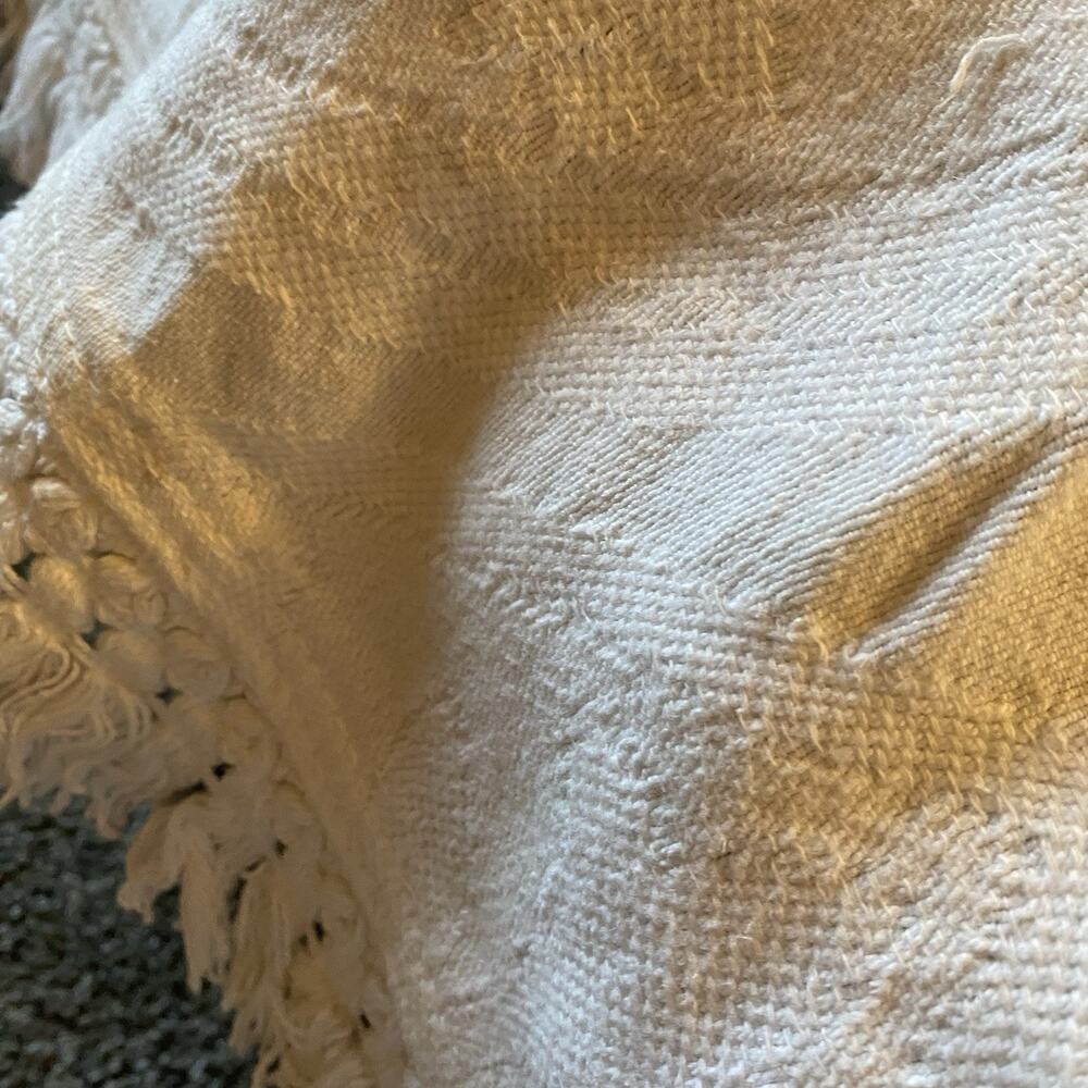 Vintage King Size 90x97” Bed Cover Blanket Cotton White Fridge USA Artsy Weave - Picture 2 of 12